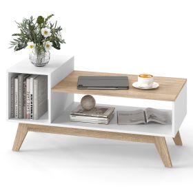 43 Inch Coffee Table with Stepped Tabletop and Storage Compartments