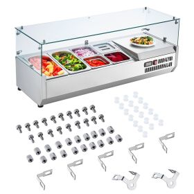 Refrigerated Condiment Prep Station, 135 W Countertop Refrigerated Condiment Station, with 2 1/3 Pans & 4 1/6 Pans, 304 Stainless Body and PC Lid