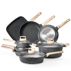 19 Piece Pots and Pans Set, Granite Nonstick Cookware Set, Induction Cookwares, Kitchen RV Cooking Sets with Frying, Sauce, Saute, Tempered Glass