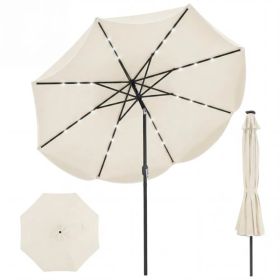 10 Ft Solar Powered Patio Umbrella With 24 LED Lights, Beige Outdoor Market Umbrella (Option: defaulttitle)