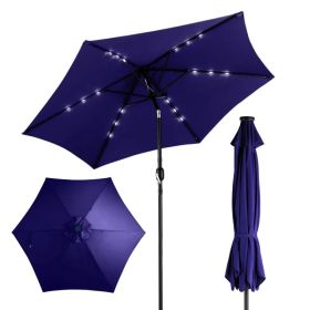 9ft Solar LED Patio Umbrella With Push Button Tilt & Crank, 6 Ribs Waterproof Polyester Outdoor Market Table Umbrella For Garden Backyard Pool, N (Option: defaulttitle)