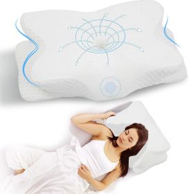 Cervical Neck Pillow for Pain Relief, Ergonomic Memory Foam Pillows for Sleeping, Neck Support Pillows for Sleeping with Pillowcase (Color: White)