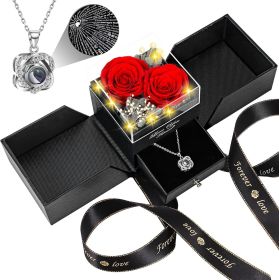 Preserved Red Real Rose with Heart I Love You Necklace -Mothers Day Gifts for Mom Her Wife Girlfriend Grandma on Valentines Mothers Day Christmas (Color: 2 Red Rose)
