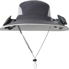 Solar Fan Hat Rechargeable 2Detachable Solar Fans,Water-Repellent Wide Brim Bucket Hat, Outdoor Camping Hiking Golf Sun Hat (Color: Darkgray)