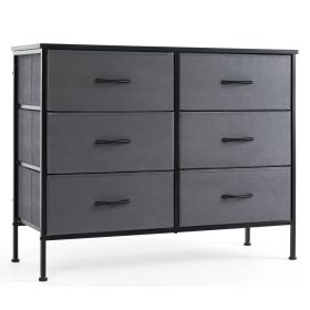 Dresser for Bedroom 6 Drawers Wide Fabric Storage Units Chest of Drawers for Bedroom with Metal Frame and Wooden Top for TV (Color: gray)