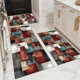 Three-piece kitchen rug set, non-slip and washable, abstract pattern kitchen hallway rug, soft and comfortable, suitable for sinks, floors, entra (Main Material: Polyester, Main Color: White)